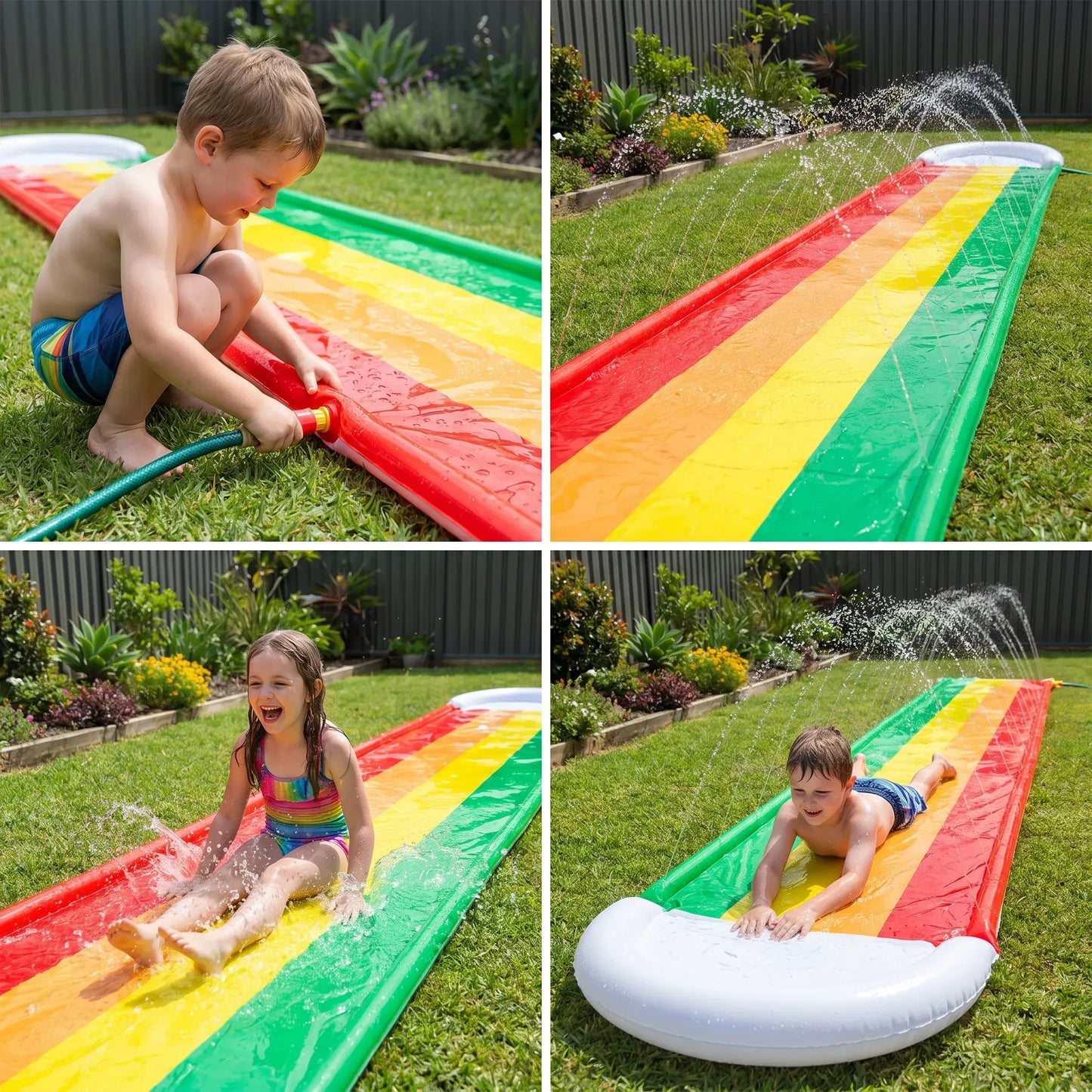 Outdoor Inflatable Racing Slide with Climbing Splash Zone - Large Size