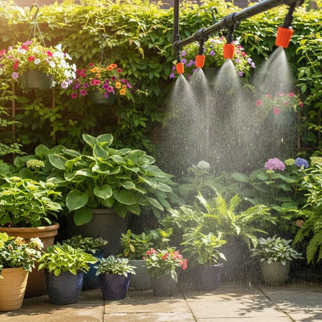 Outdoor Patio Cooling Mist System with Adjustable Nozzles
