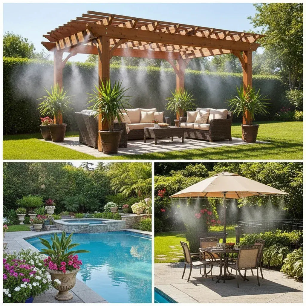 Outdoor Patio Cooling Mist System with Adjustable Nozzles