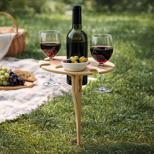 Outdoor Wine Bottle Holder Spike Stand with Snack Tray Surface