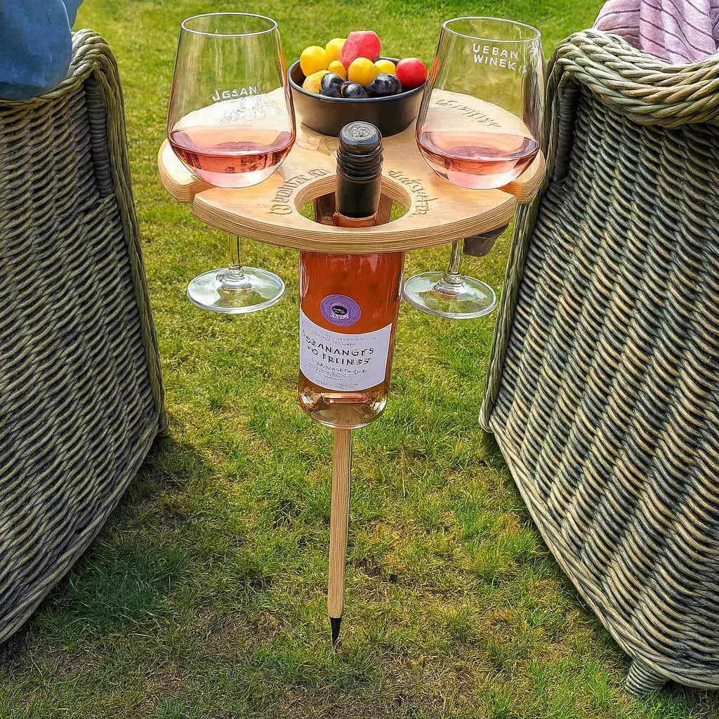 Outdoor Wine Bottle Holder Spike Stand with Snack Tray Surface