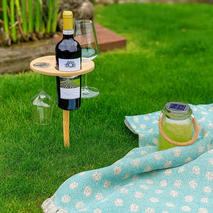 Outdoor Wine Bottle Holder Spike Stand with Snack Tray Surface