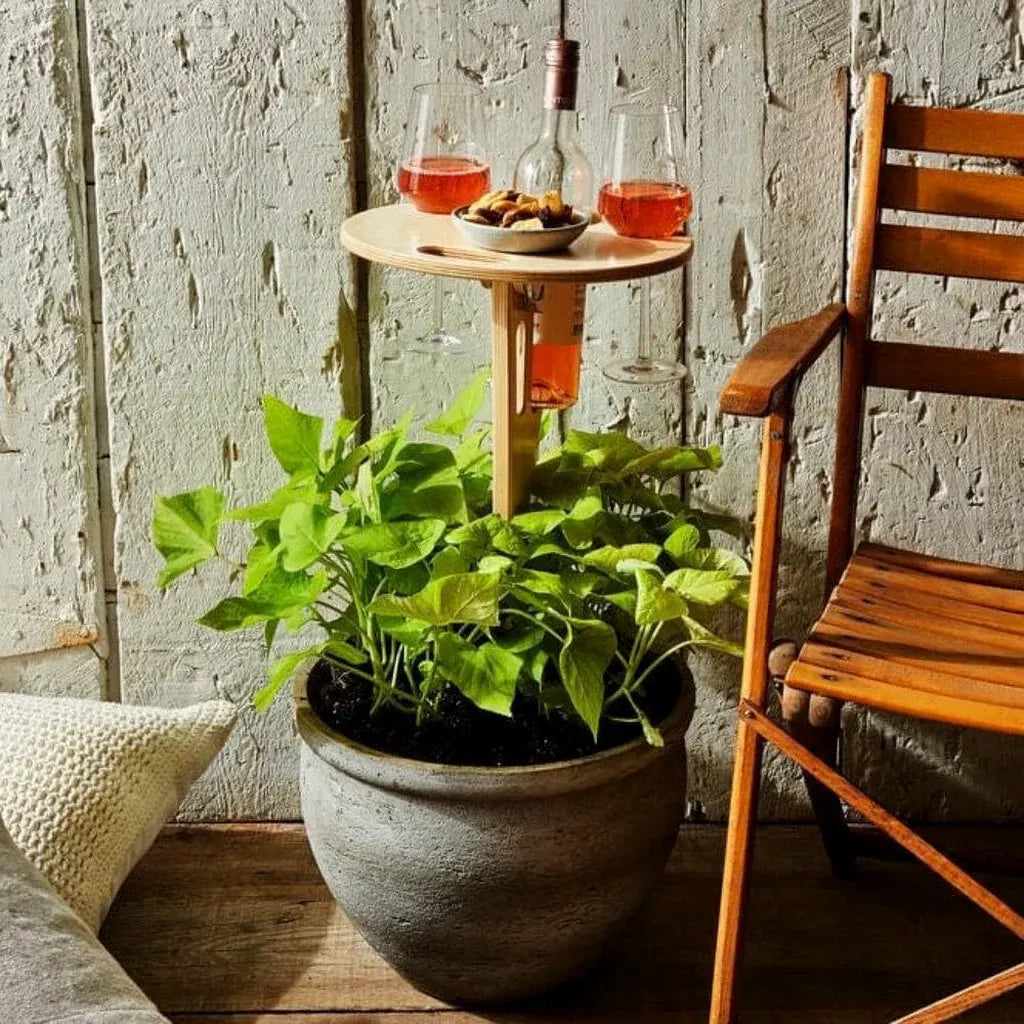 Outdoor Wine Bottle Holder Spike Stand with Snack Tray Surface