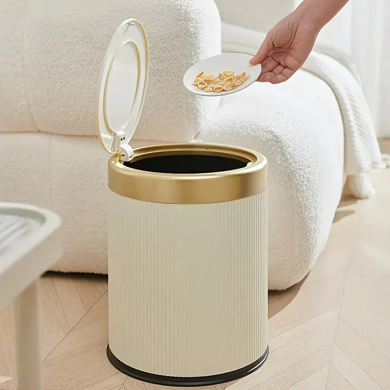 Oval Luxury Trash Can with Press-Top Lid and Dual Inner Bucket Design