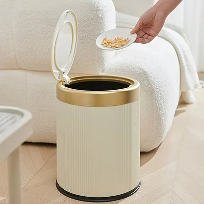 Oval Luxury Trash Can with Press-Top Lid and Dual Inner Bucket Design