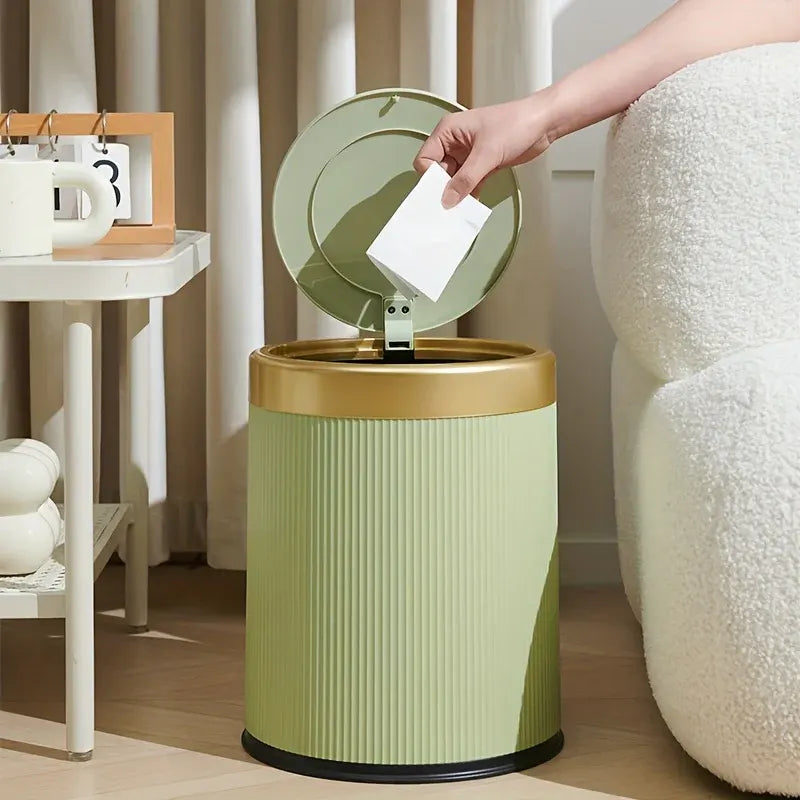 Oval Luxury Trash Can with Press-Top Lid and Dual Inner Bucket Design