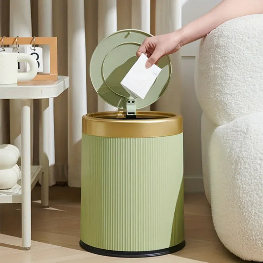 Oval Luxury Trash Can with Press-Top Lid and Dual Inner Bucket Design