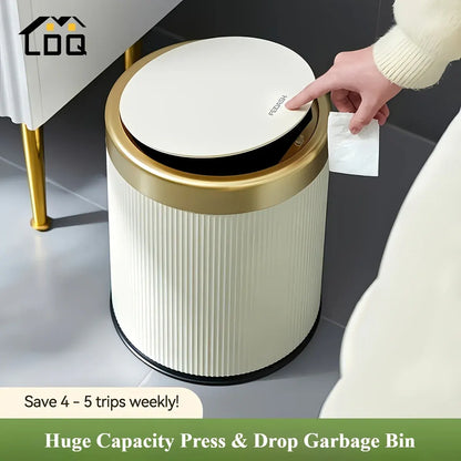 Oval Luxury Trash Can with Press-Top Lid and Dual Inner Bucket Design