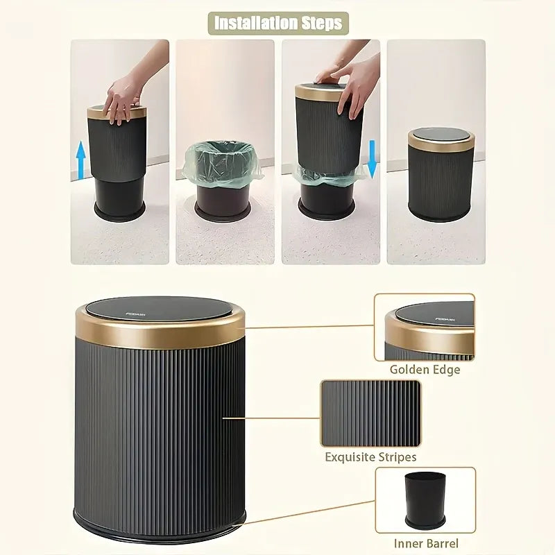Oval Luxury Trash Can with Press-Top Lid and Dual Inner Bucket Design