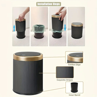 Oval Luxury Trash Can with Press-Top Lid and Dual Inner Bucket Design