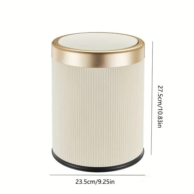 Oval Luxury Trash Can with Press-Top Lid and Dual Inner Bucket Design