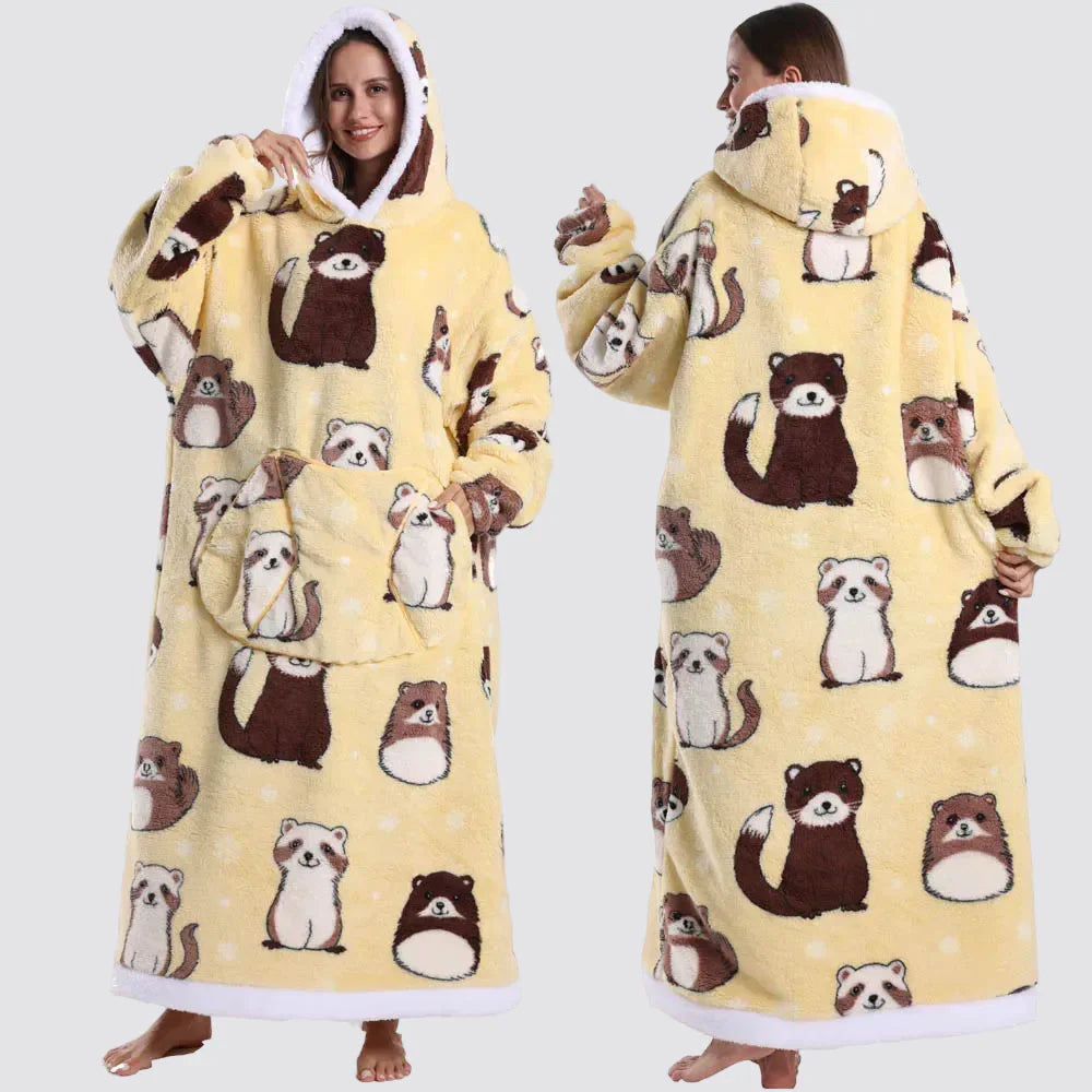 Oversized Wearable Hooded Sherpa Blanket for Adults