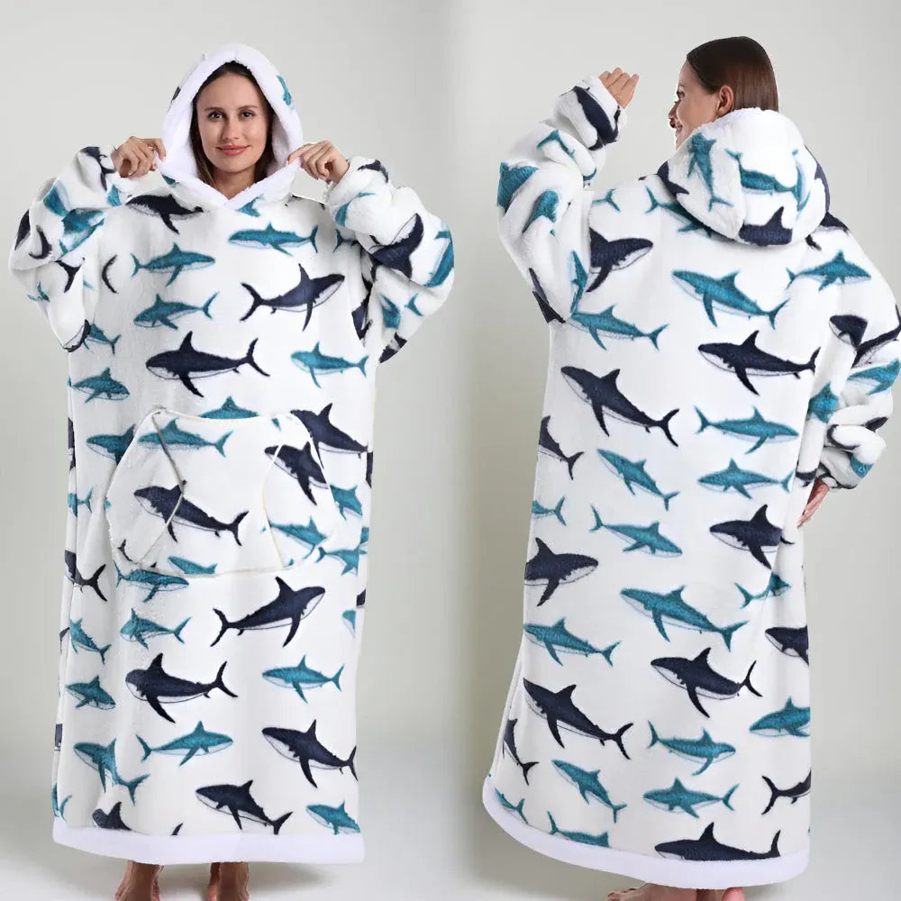 Oversized Wearable Hooded Sherpa Blanket for Adults