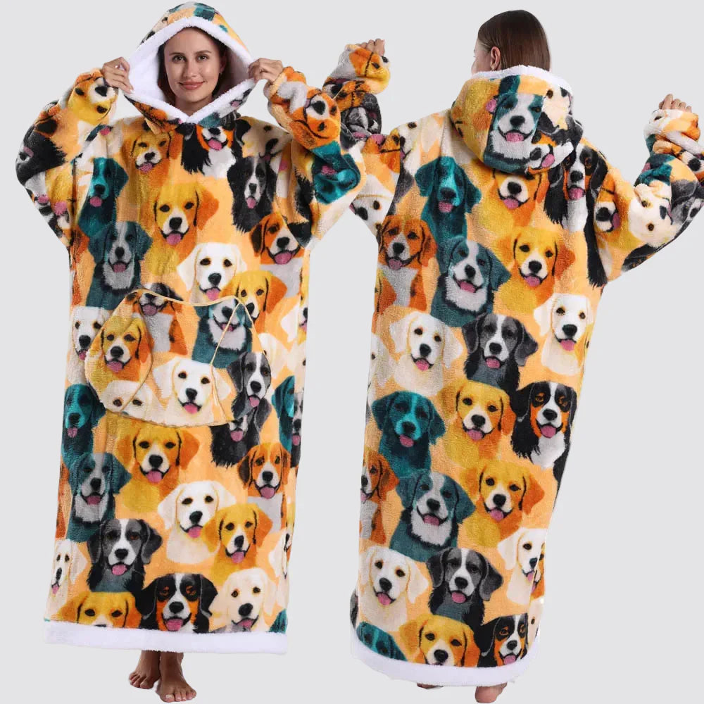 Oversized Wearable Hooded Sherpa Blanket for Adults
