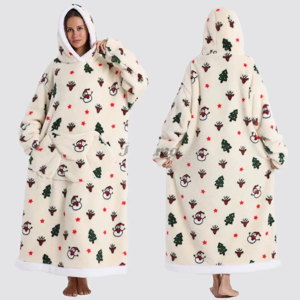 Oversized Wearable Hooded Sherpa Blanket for Adults