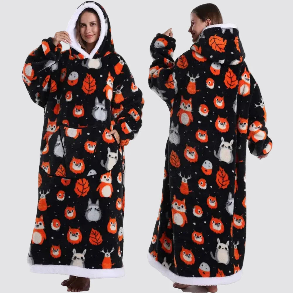 Oversized Wearable Hooded Sherpa Blanket for Adults