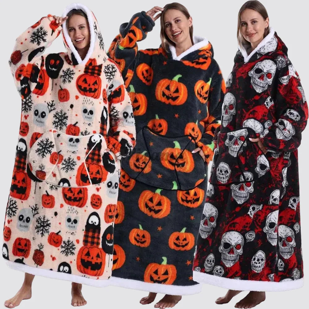 Oversized Wearable Hooded Sherpa Blanket for Adults