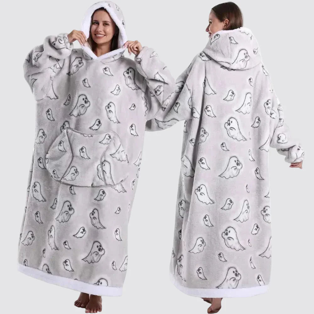 Oversized Wearable Hooded Sherpa Blanket for Adults