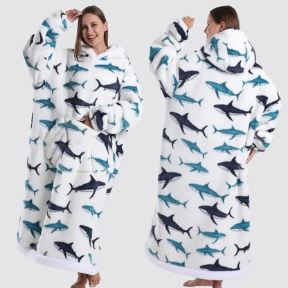 Oversized Wearable Hooded Sherpa Blanket for Adults