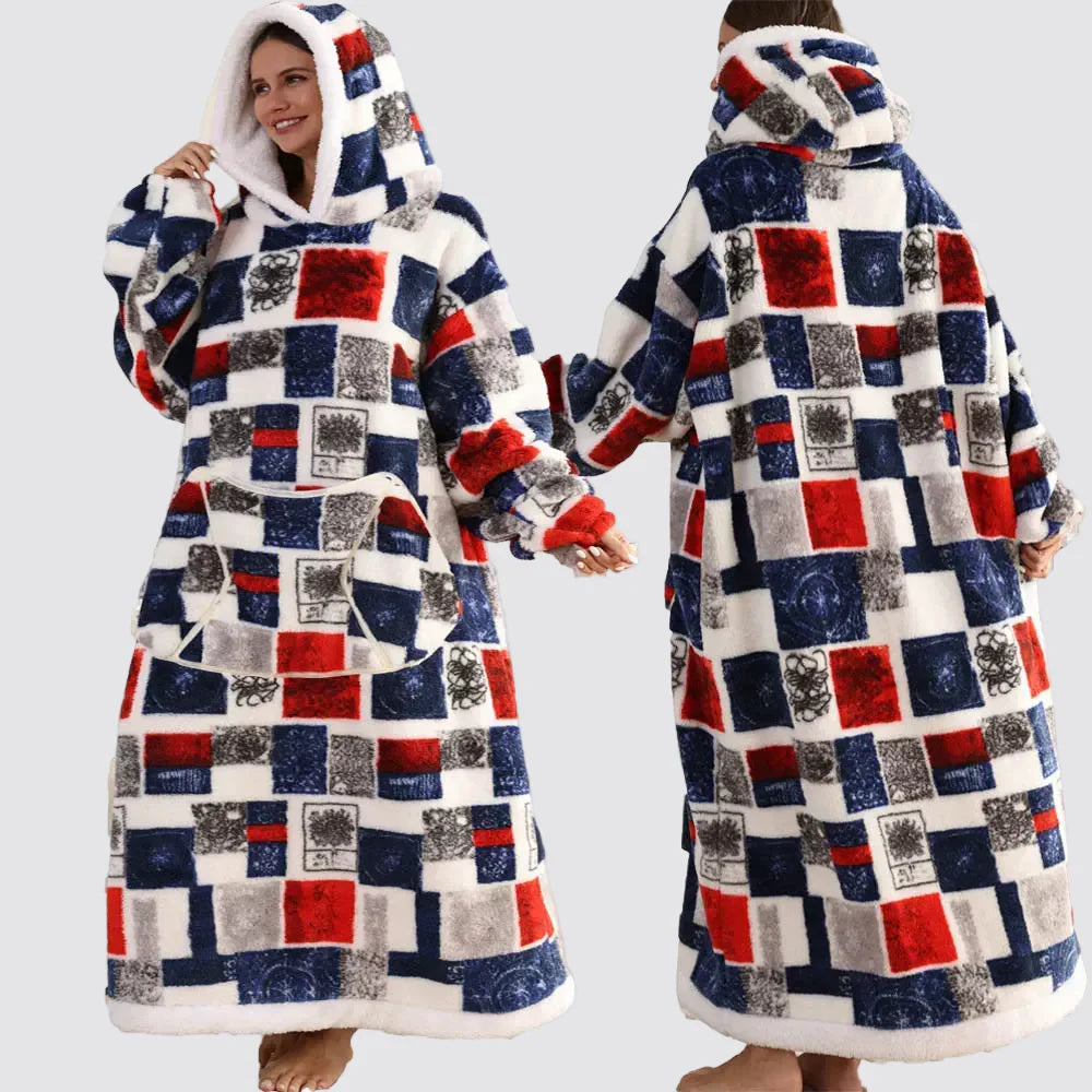 Oversized Wearable Hooded Sherpa Blanket for Adults