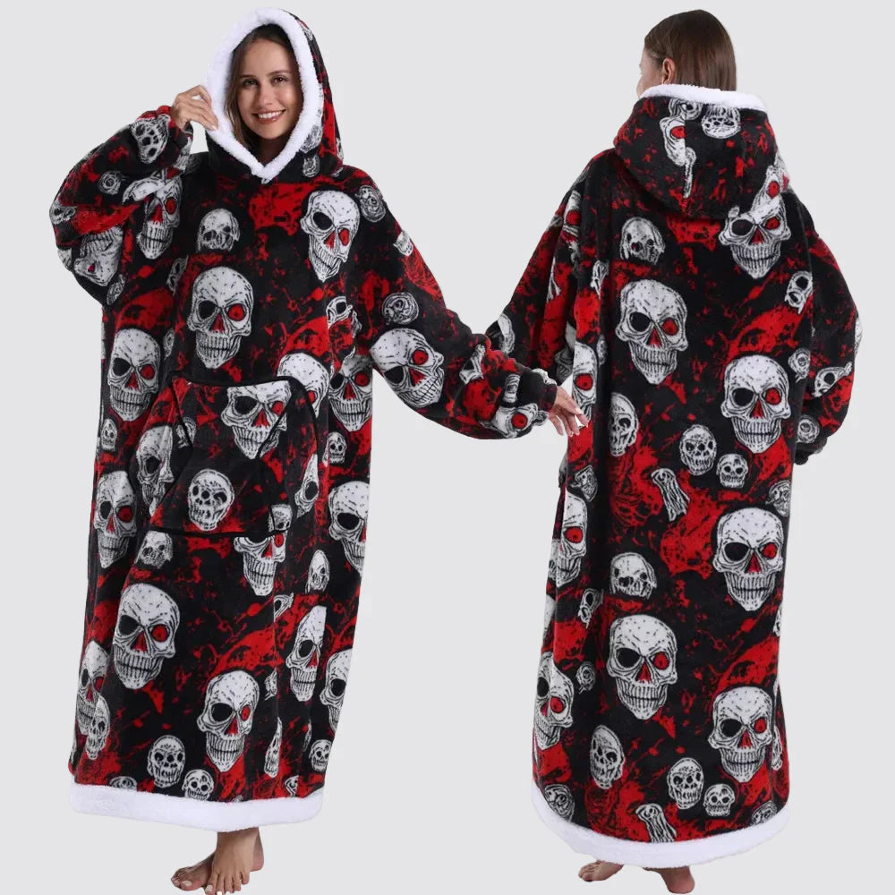 Oversized Wearable Hooded Sherpa Blanket for Adults