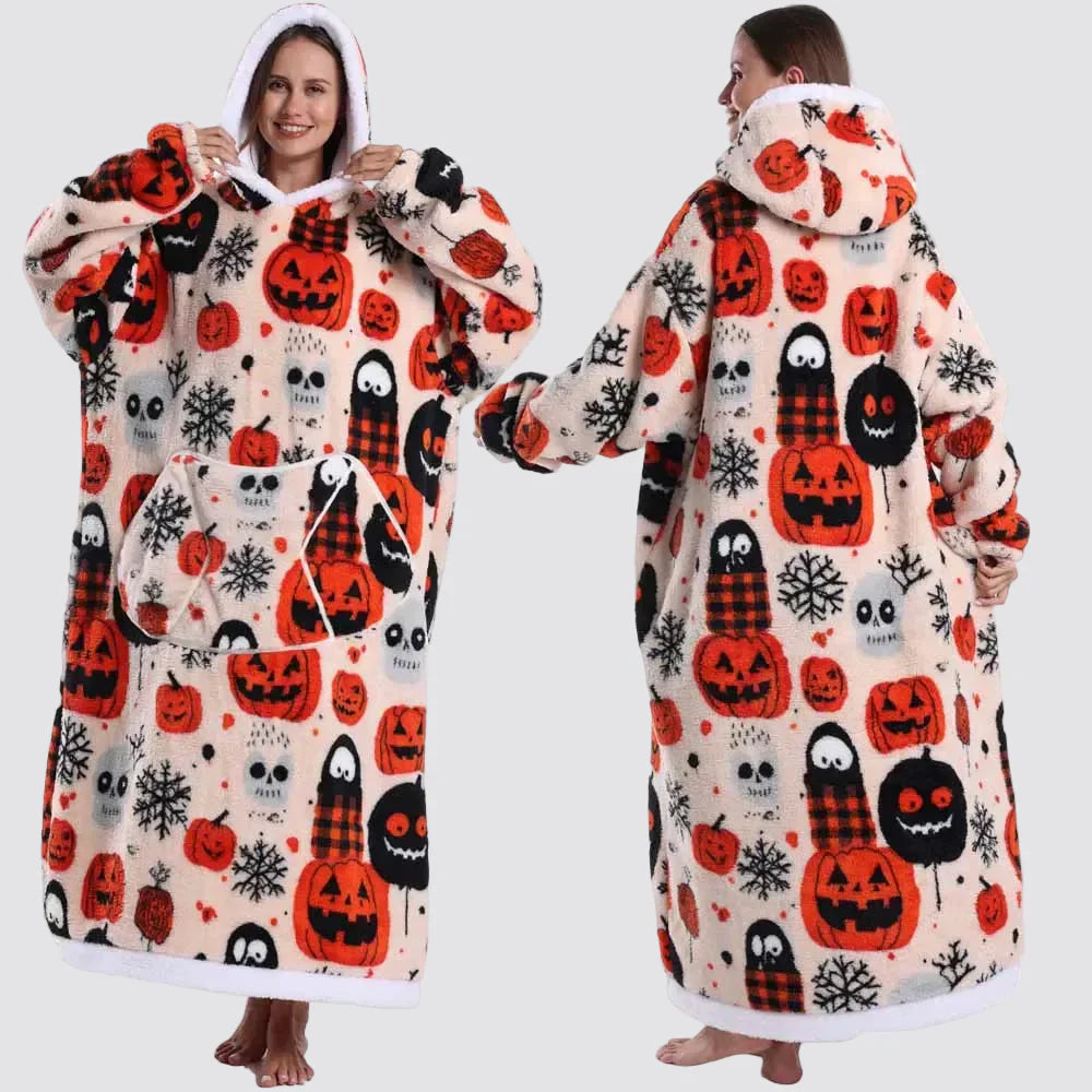Oversized Wearable Hooded Sherpa Blanket for Adults