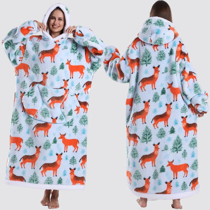 Oversized Wearable Hooded Sherpa Blanket for Adults