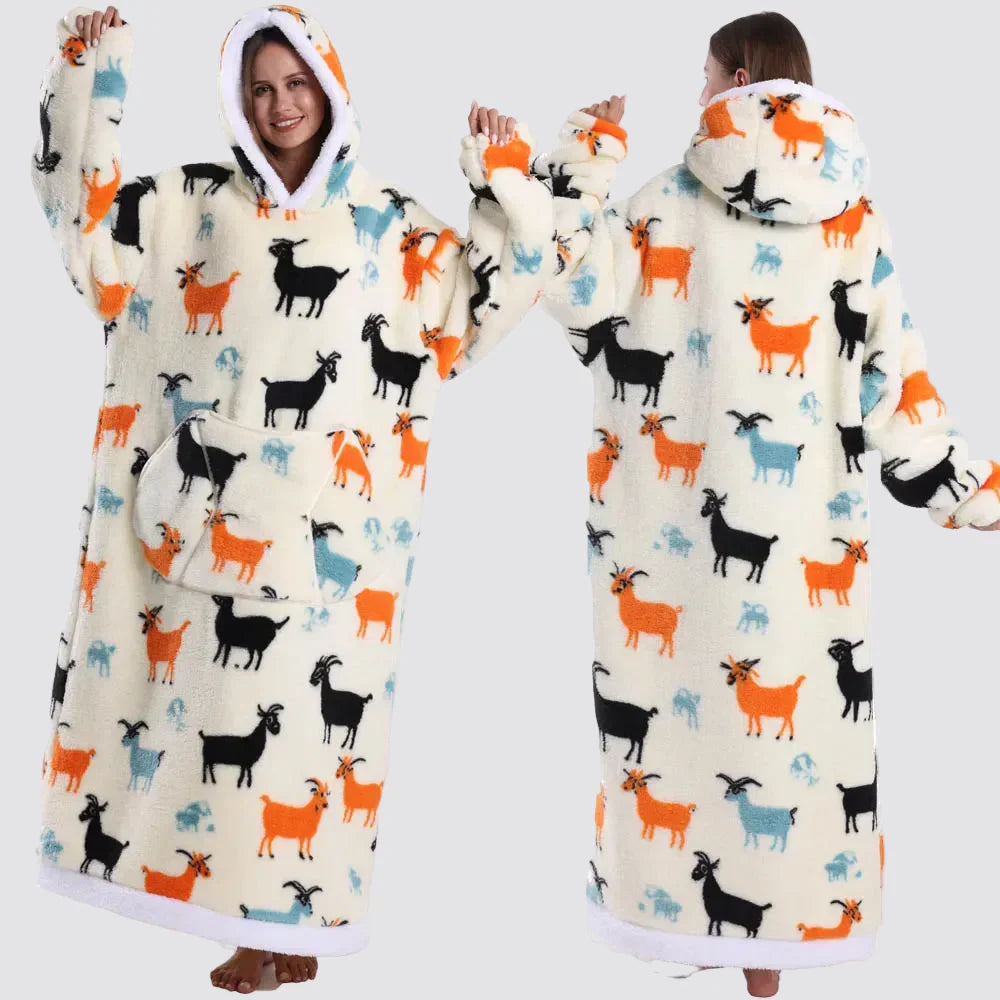 Oversized Wearable Hooded Sherpa Blanket for Adults