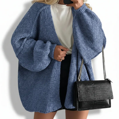Oversized Women's Open-Front Cardigan with Lantern Sleeve Design