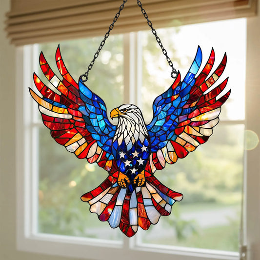Patriotic Eagle Stained Glass Wall Suncatcher Decor