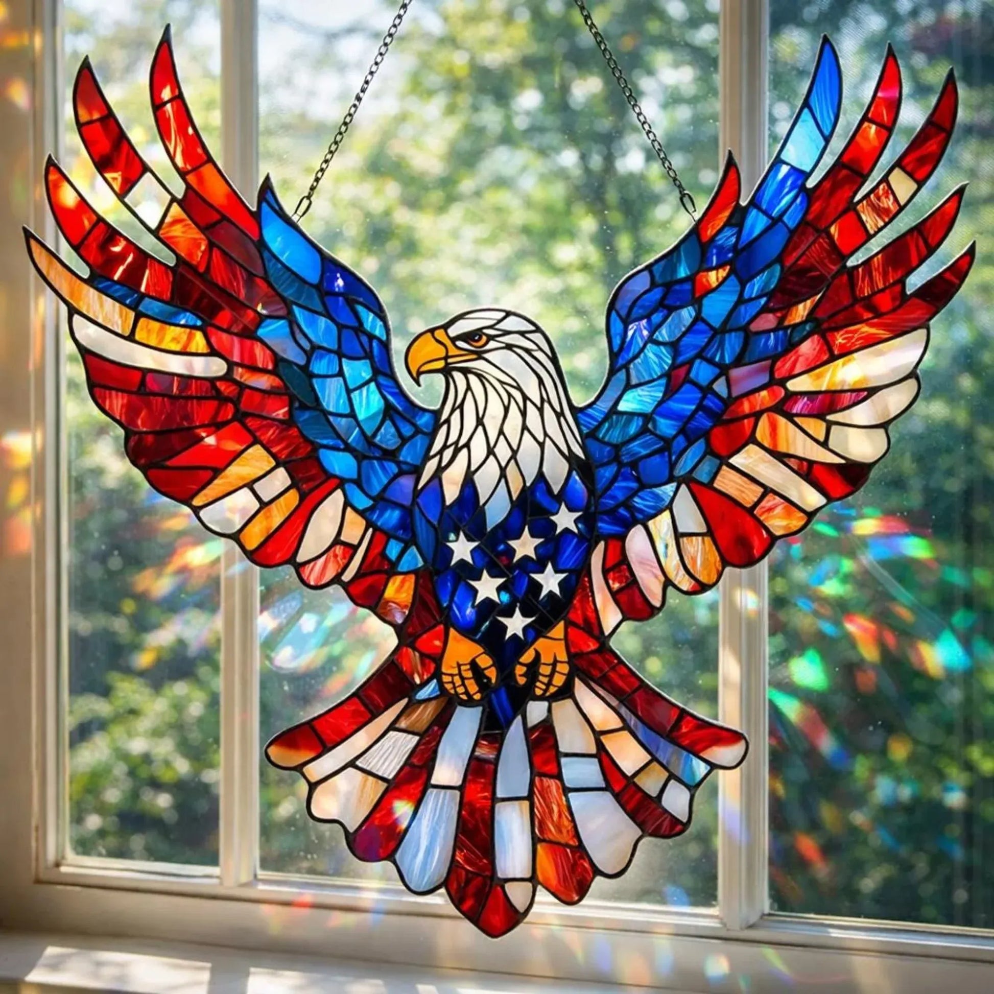 Patriotic Eagle Stained Glass Wall Suncatcher Decor