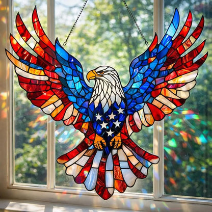 Patriotic Eagle Stained Glass Wall Suncatcher Decor