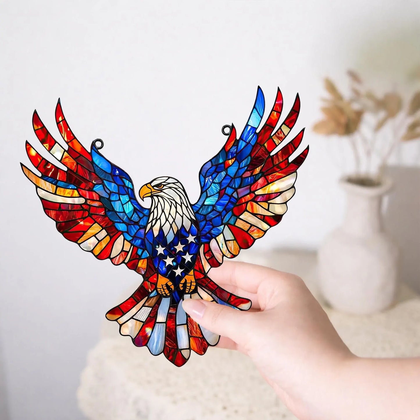 Patriotic Eagle Stained Glass Wall Suncatcher Decor