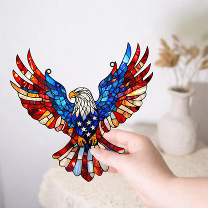 Patriotic Eagle Stained Glass Wall Suncatcher Decor