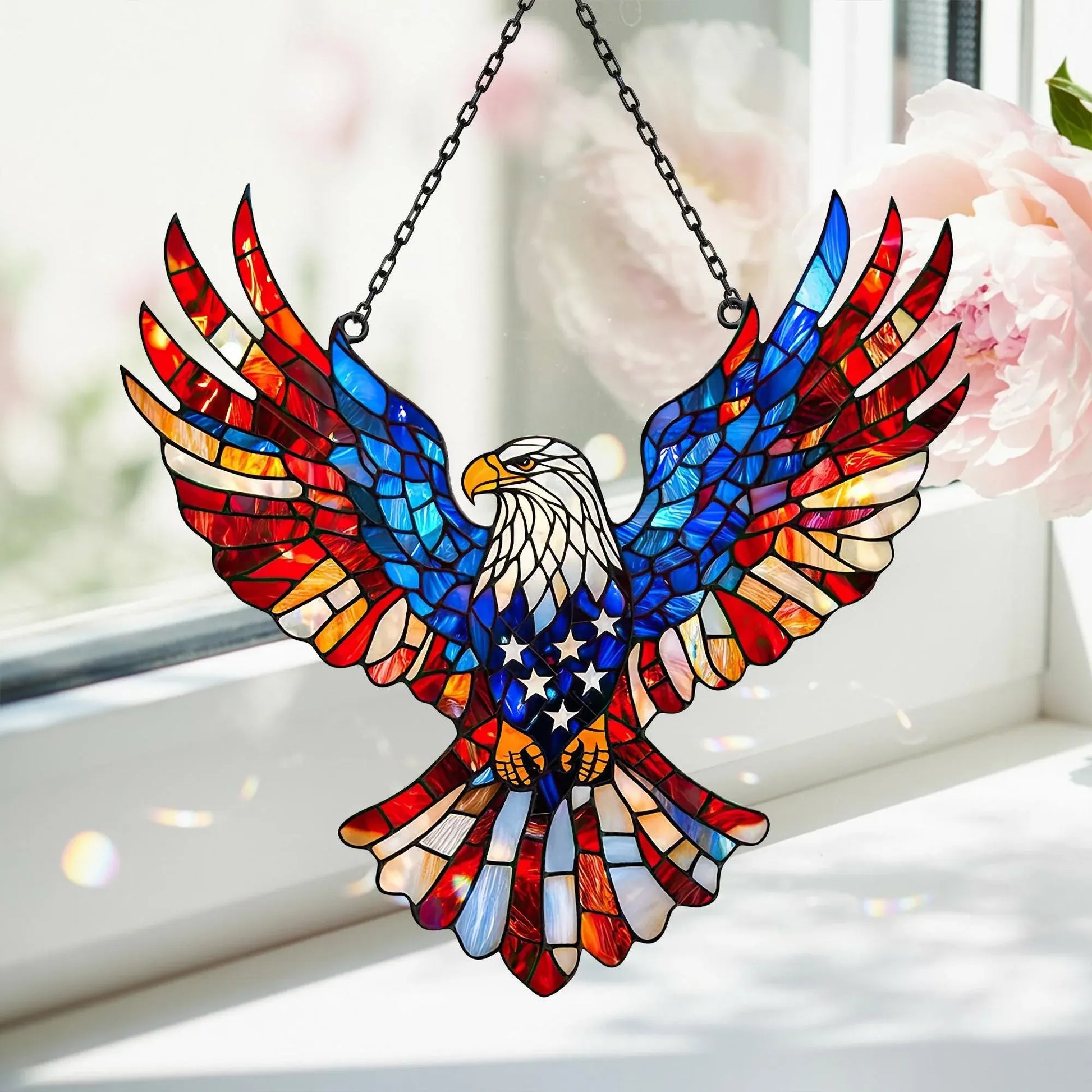 Patriotic Eagle Stained Glass Wall Suncatcher Decor