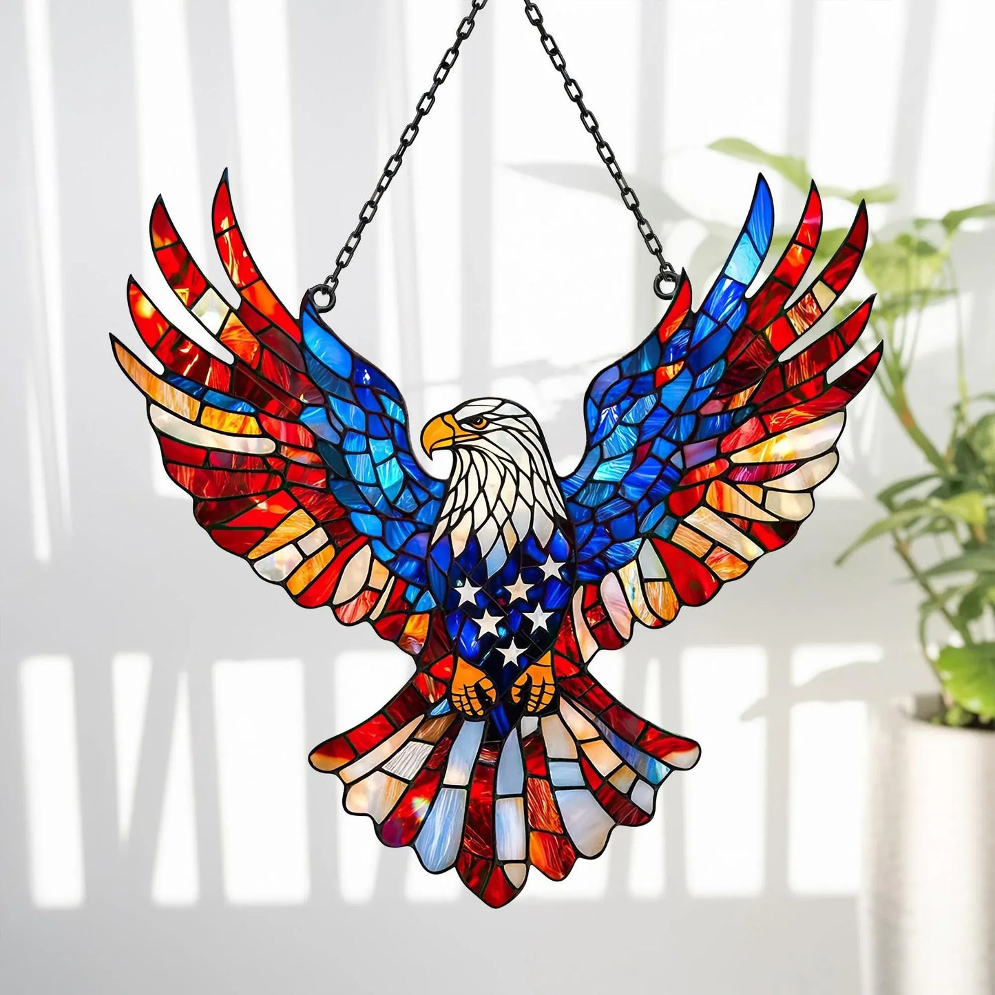 Patriotic Eagle Stained Glass Wall Suncatcher Decor