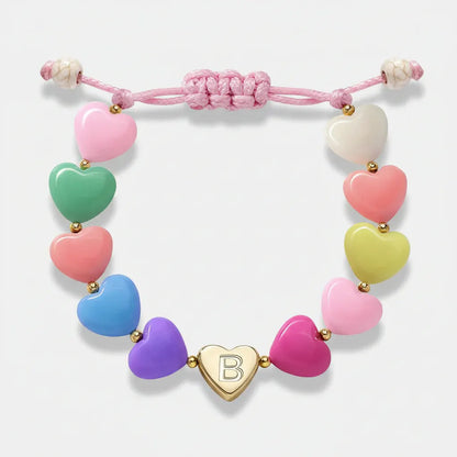Personalized Adjustable Beaded Heart Initial Bracelet for Mother's Day Gift