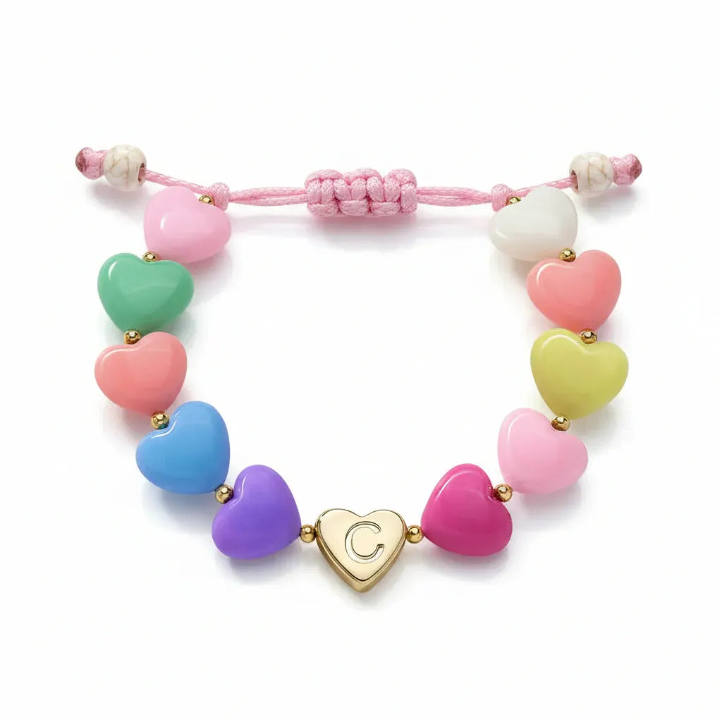 Personalized Adjustable Beaded Heart Initial Bracelet for Mother's Day Gift