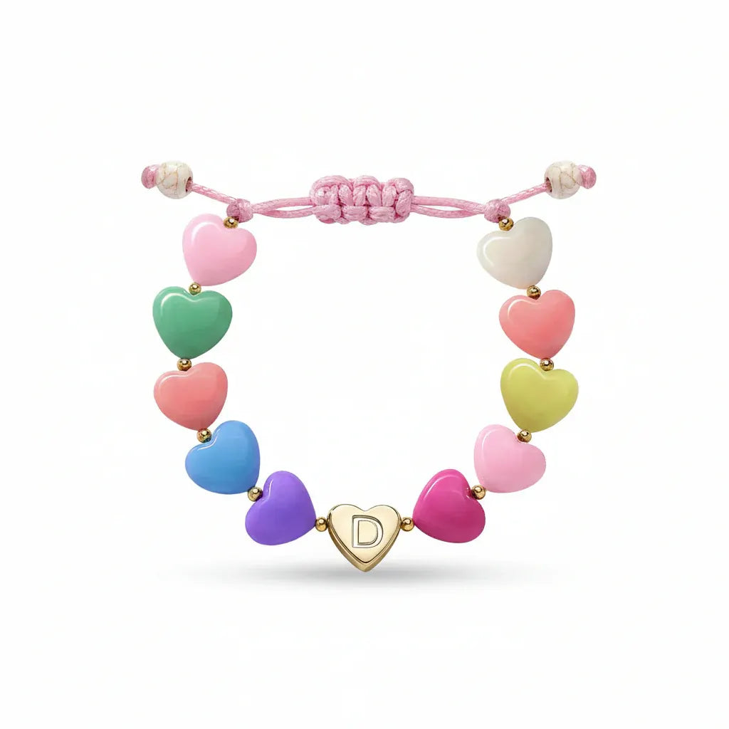 Personalized Adjustable Beaded Heart Initial Bracelet for Mother's Day Gift