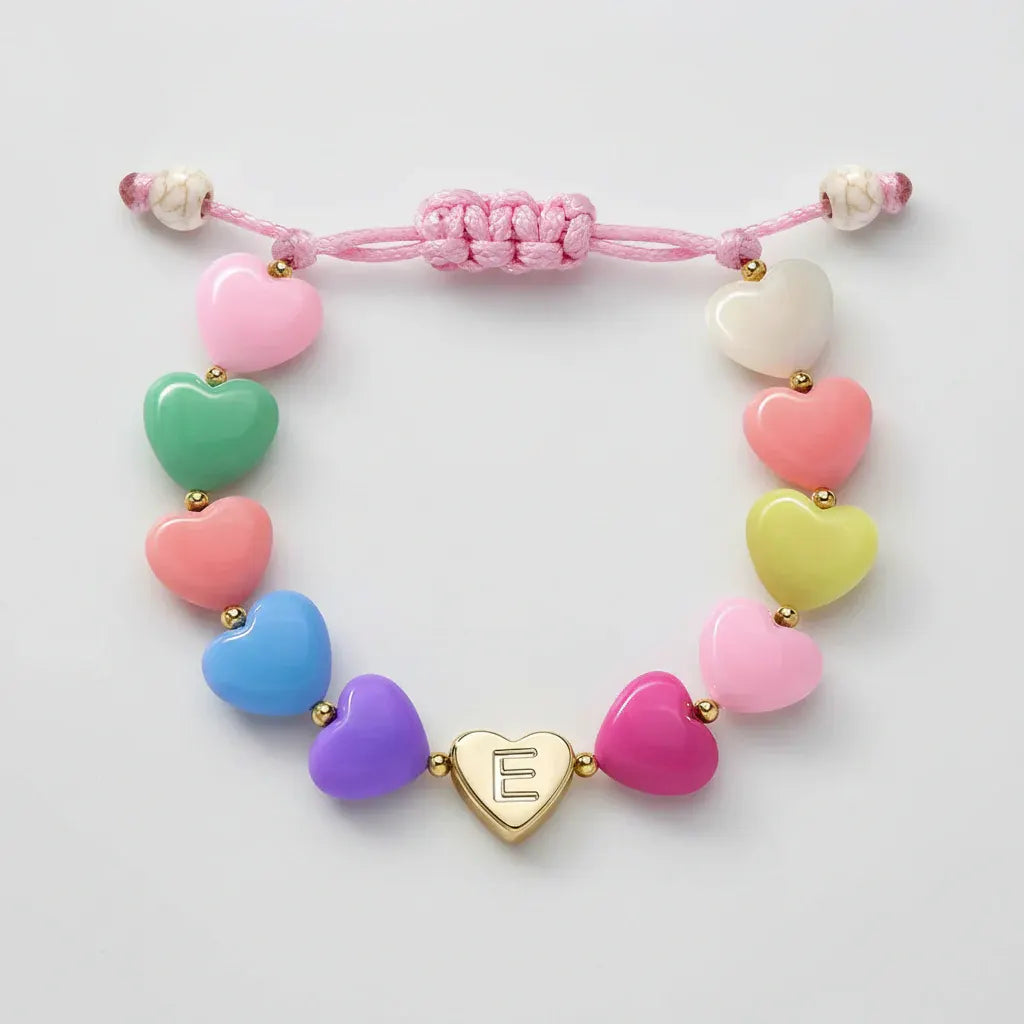 Personalized Adjustable Beaded Heart Initial Bracelet for Mother's Day Gift