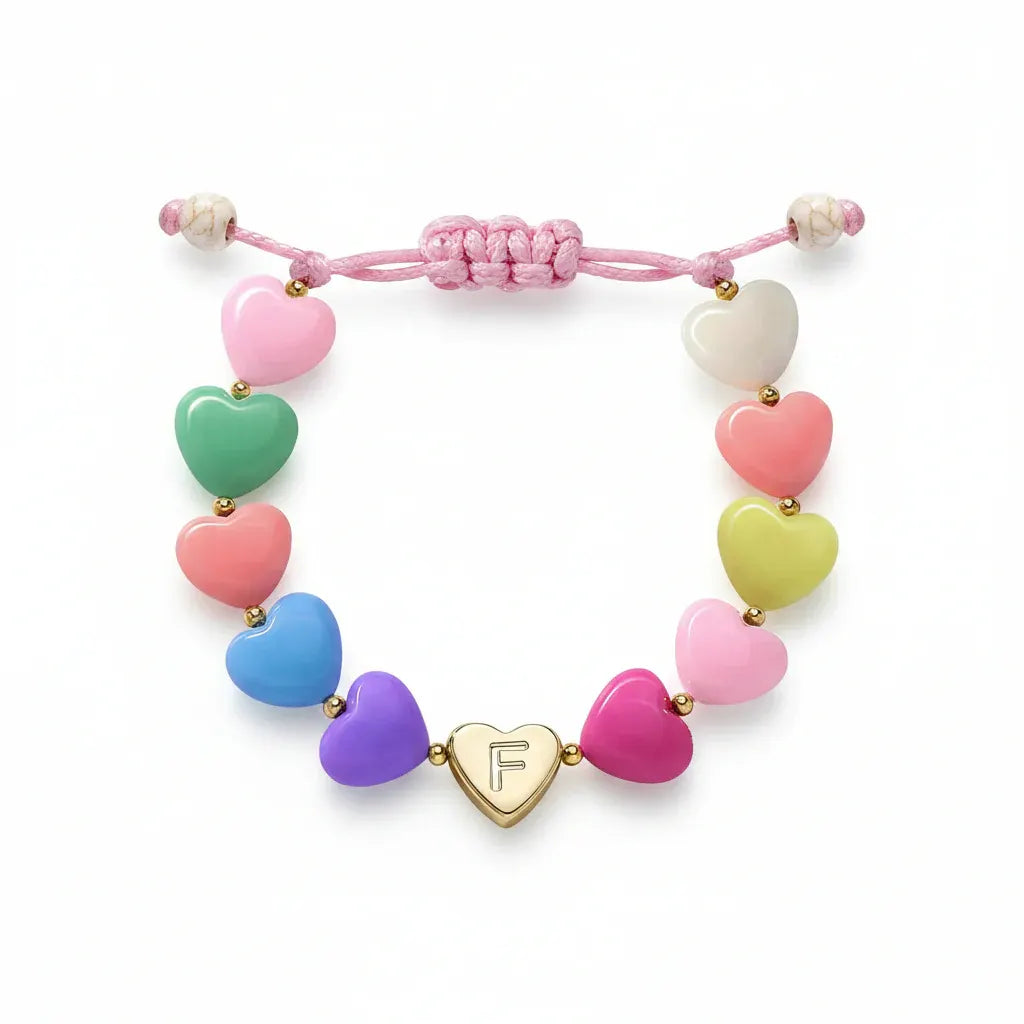 Personalized Adjustable Beaded Heart Initial Bracelet for Mother's Day Gift