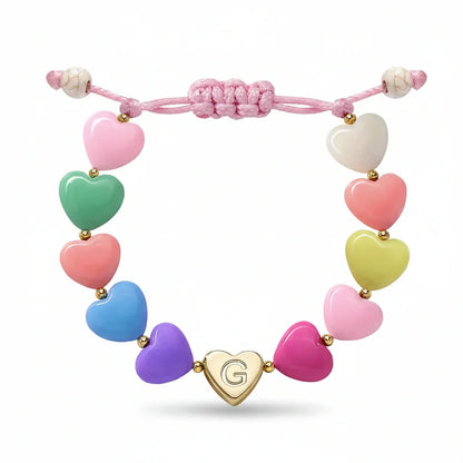 Personalized Adjustable Beaded Heart Initial Bracelet for Mother's Day Gift