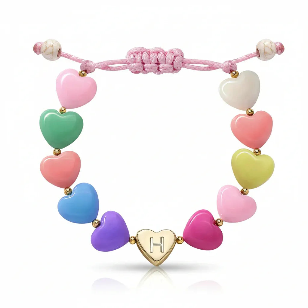 Personalized Adjustable Beaded Heart Initial Bracelet for Mother's Day Gift