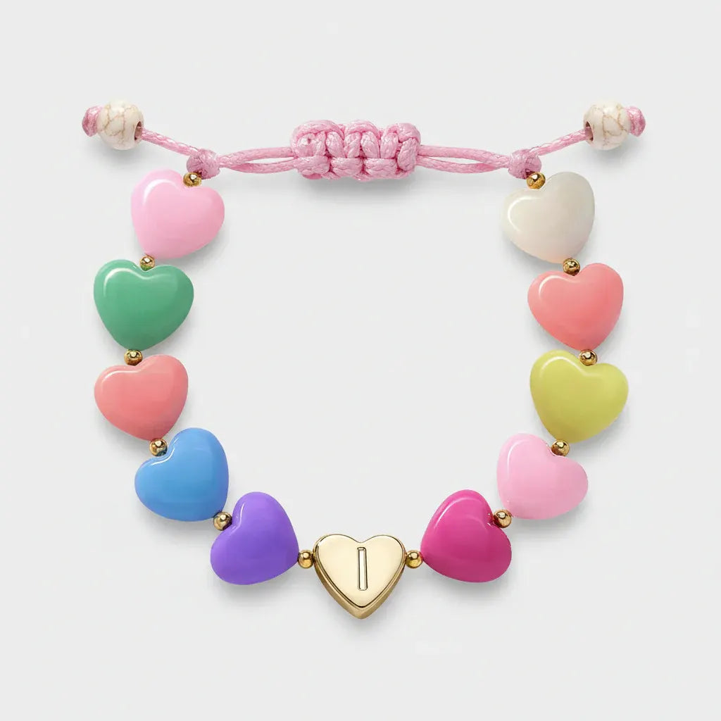 Personalized Adjustable Beaded Heart Initial Bracelet for Mother's Day Gift