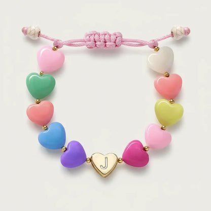 Personalized Adjustable Beaded Heart Initial Bracelet for Mother's Day Gift