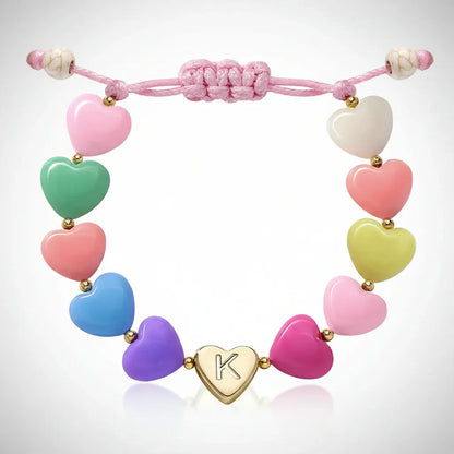 Personalized Adjustable Beaded Heart Initial Bracelet for Mother's Day Gift