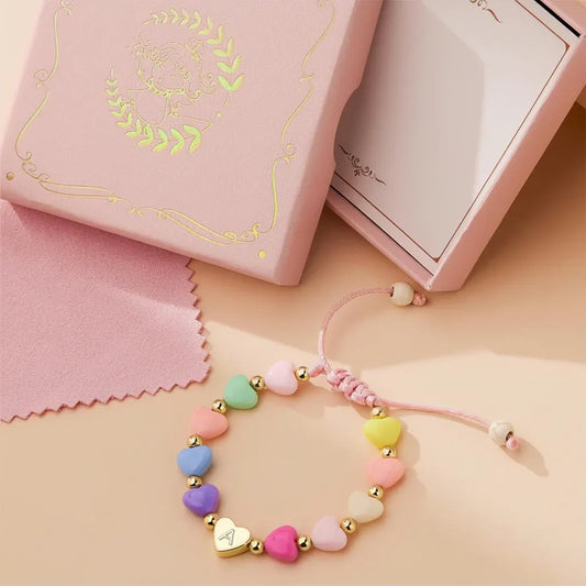 Personalized Adjustable Beaded Heart Initial Bracelet for Mother's Day Gift