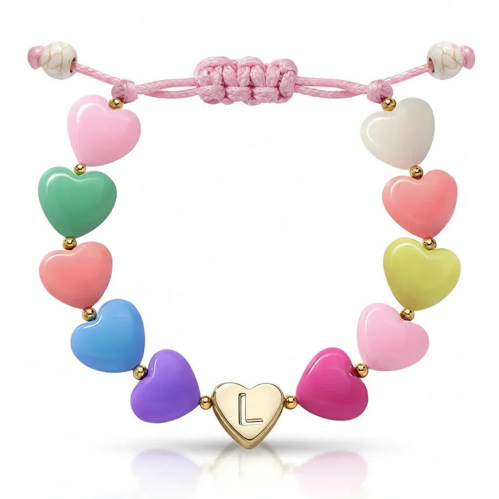 Personalized Adjustable Beaded Heart Initial Bracelet for Mother's Day Gift