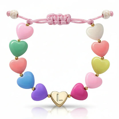 Personalized Adjustable Beaded Heart Initial Bracelet for Mother's Day Gift