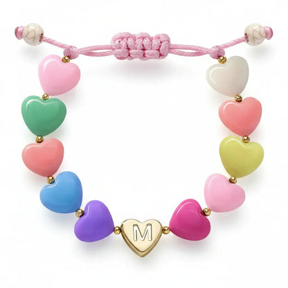 Personalized Adjustable Beaded Heart Initial Bracelet for Mother's Day Gift